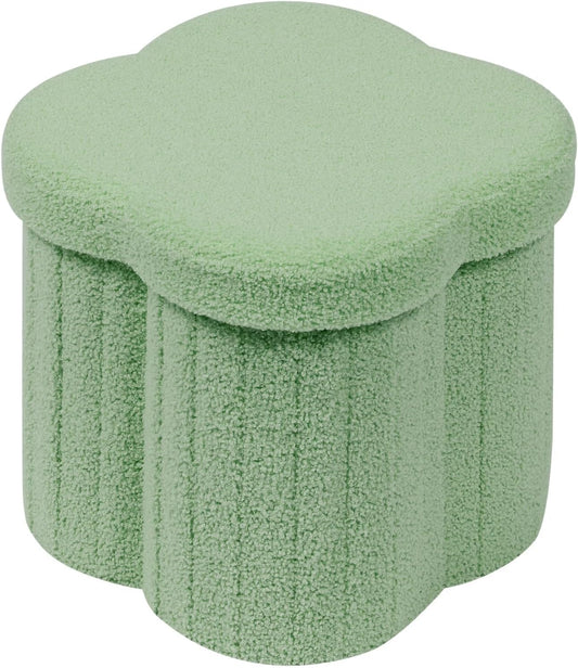 B FSOBEIIALEO Storage Ottoman Cube, Flowers Shaped Ottomans with Storage Foot Stool Footrest for Lving Room, Boucle Ottoman Seat for Dorm Room,Faux Teddy Fur, Green 12.6"x12.6"x12.6"
