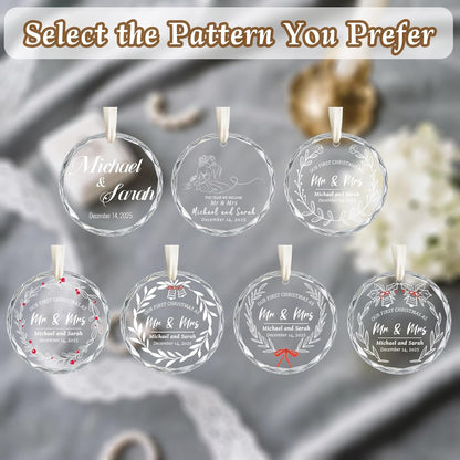 First Christmas Married Ornament 2025, Custom Wedding Crystal Glass Ornament with Photo, Name or Date, Personalized Wedding or Bridal Shower Gifts for Newlyweds