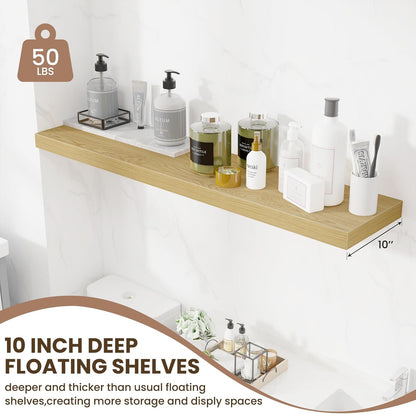 Fun Memories 48 Inch Floating Shelves for Wall - 10 Inch Deep Fireplace Mantel Shelf - Wood Floating Shelves for Wall - Large Storage Shelves Wall Mount for Living Room & Bedroom - Oak - Set of 1