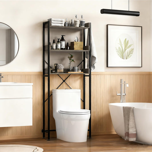Giantex Over The Toilet Storage Shelf, 3-Tier Freestanding Space Saver Above Toilet with 4 Hooks
