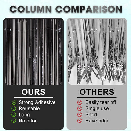 3 Pack 3.3x8.2 Feet Black Foil Fringe Backdrop Curtains, Tinsel Streamers Birthday Party Decorations, Fringe Backdrop for Graduation, New Years, Halloween, Disco Party