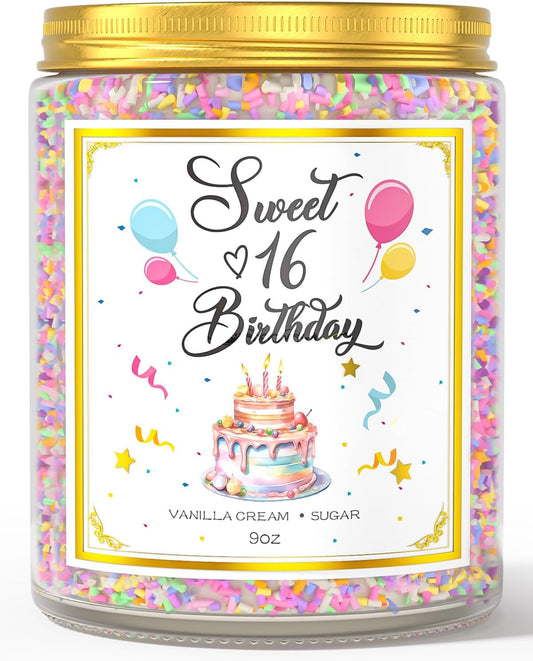 Sweet 16 Birthday Candles for Women - 9 oz Happy Birthday Candle with Vanilla Birthday Cake Scent