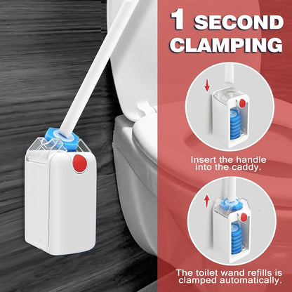 JEHONN Disposable Toilet Bowl Cleaner Wand with Upgraded Clamping System, Wall Mounted Bathroom Scrubber Brush for Bathtub Sink Wash Basin, 16 Refills