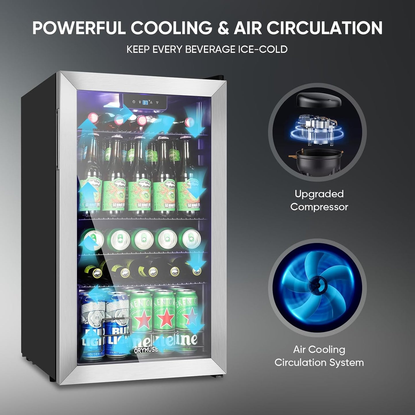 120 Can Beverage Refrigerator ??Mini Fridge with Glass Door for Soda Beer or Wine, Beverage Cooler for Bedroom, Office, Bar with Adjustable Shelves & Digital Temperature Display, Silver