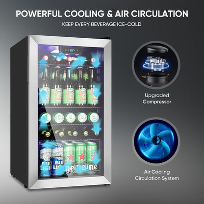 120 Can Beverage Refrigerator ??Mini Fridge with Glass Door for Soda Beer or Wine, Beverage Cooler for Bedroom, Office, Bar with Adjustable Shelves & Digital Temperature Display, Silver