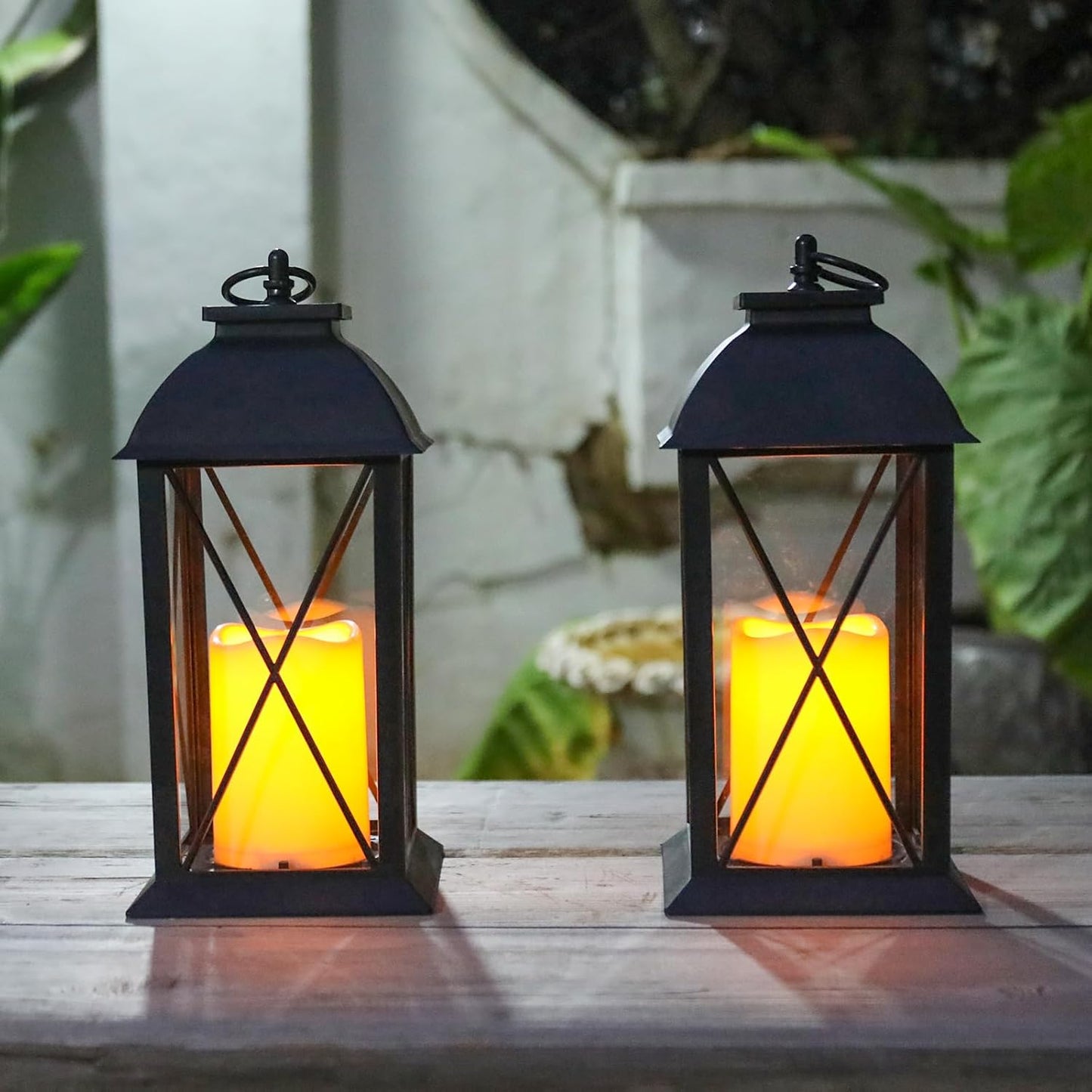 2 Pack 13-Inch Black Decorative Lantern with LED Candle, Battery Operated, Lightweight and Durable, Perfect for Indoor and Outdoor Use, Home Décor, Parties, and Holiday Decorations