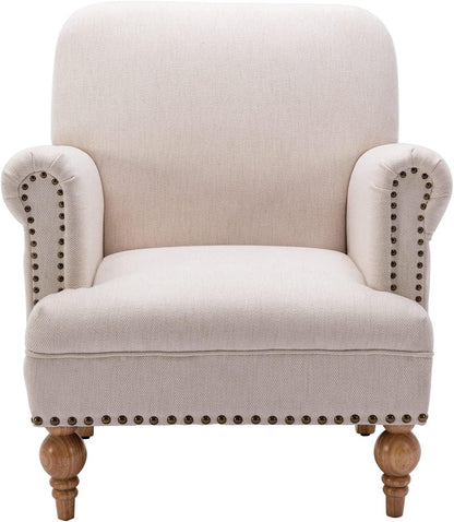 chairus Linen Accent Chair for Living Room Upholstered Mid Century Modern Single Sofa Chair with Solid Wood Legs Comfy Reading Chair Armchair for Bedroom/Office Room/Recption/Lounge, Cream