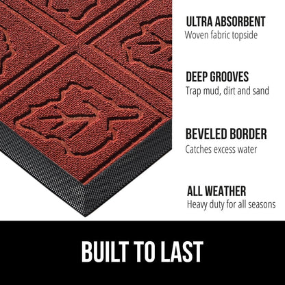 GORILLA GRIP 100% Waterproof All-Season WeatherMax Doormat 35x23, US Designed Natural Rubber, Stain and Fade Resistant, Low Profile Indoor Outdoor Door Mats, Easy Clean Patio Mat, Burgundy Leaves