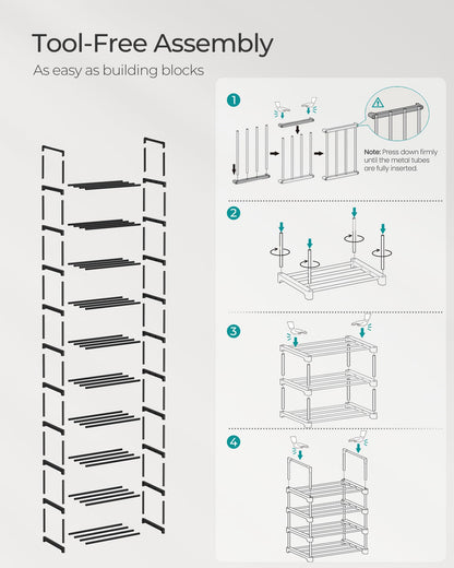 SONGMICS Shoe Rack, 10-Tier Shoe Organizer, Metal Storage Shelf, Upright or Upside Down, for 11-22