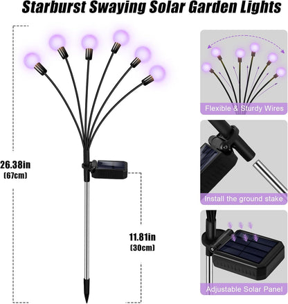 Solar Garden Lights Outdoor, 4 Pack Firefly Swaying Lights Purple, Waterproof 4 Pack 24 Heads Garden Decor for Yard Patio Pathway Lawn, Gardening Gifts for Women Christmas Decoration