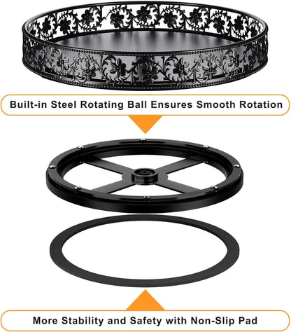 10" Lazy Susan Organizer Turntable,360 Rotating Spice Rack Lazy Susan for Cabinet Dining Table Top Countertop Pantry Kitchen Cupboard Vanity Bathroom Refrigerator Black