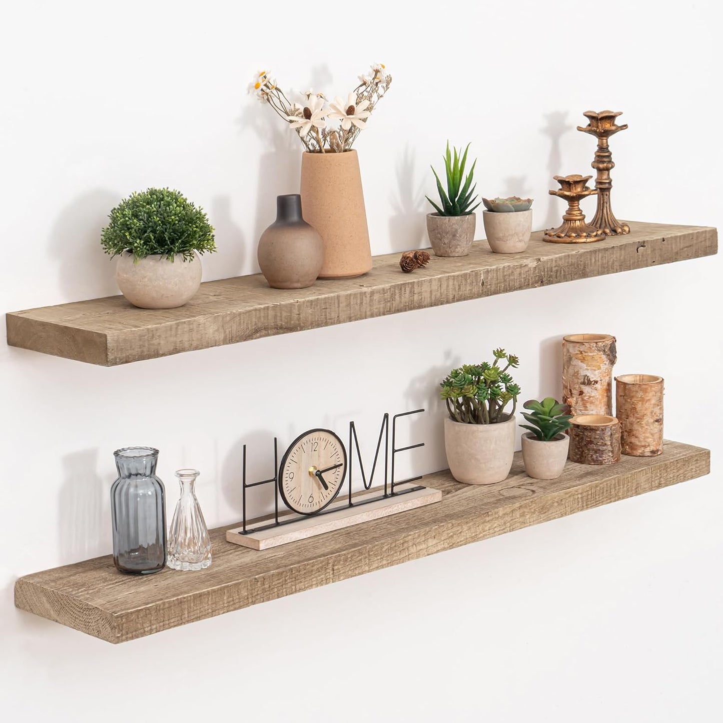 Floating Shelves Reclaimed Barnwood, 8" Deep Solid Wood Floating Shelf Wall Hanging Shelves with Invisible Heavy-Duty Metal Bracket | Wall Mounted | Farmhouse Style | 40 inches,2PCS,Natural