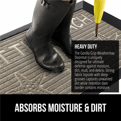 GORILLA GRIP 100% Waterproof All-Season WeatherMax Doormat, 47x35, US Designed Natural Rubber, Stain and Fade Resistant, Low Profile Indoor Outdoor Door Mats, Easy Clean Patio Mat, Sand Beach