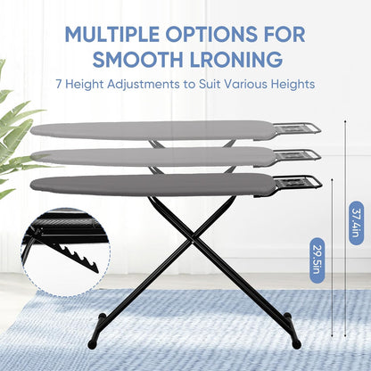Full Size Ironing Board 47" X 15" with Heat Resistant Cover and Thicken Felt Pad, Safety Iron Rest, Anti-Skid Feet, Height Adjustable, Heavy Duty