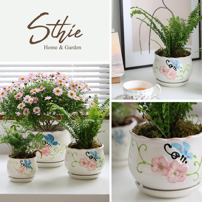 Ceramic Plant Pots with Drainage Holes and Saucers, Round Flower Pots for Indoor Plant, 3.9/5.2/6.7 Inches Flower Large Planters Set of 3