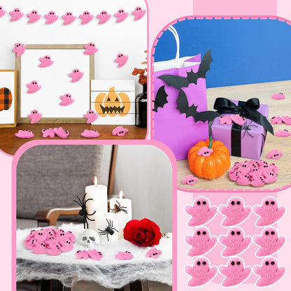 24 Pcs Halloween Felt Ghosts Wool Felted DIY Ornament Ghost for Halloween Party Decoration Home Indoor Outdoor Supplies(Pink)