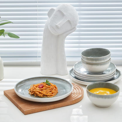 Ceramic Dinnerware Sets for 6, 18 Pieces Stoneware Plates and Bowls Sets, Chip and Stain Resistant Modern Dishes, Dishwasher & Microwave Safe Dinner Set, Gradient Green