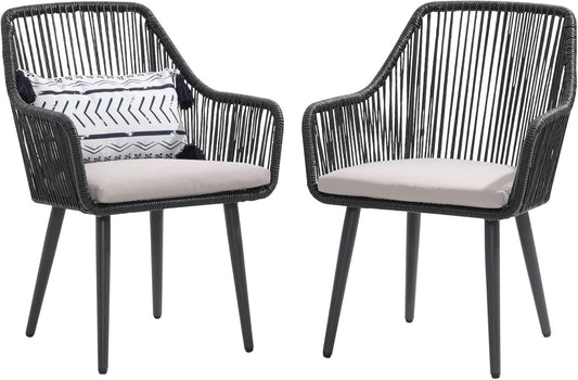 Patiorama Outdoor Dining Chairs, Patio Dining Chair Set of 2, All-Weather Woven Rope Rattan Chairs
