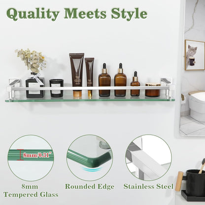 Alise Bathroom Shelf Wall Mounted, Polished Chrome Large Capacity Glass Shelf for Bathroom, 24 inch