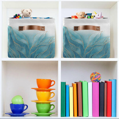 susiyo Storage Baskets for Shelves Closet Storage Bins for Organizing Shelf Nursery Toys, Decorative Linen Fabric Bins Cube with PU Handles 1 Pack,Luxury Blue Golden