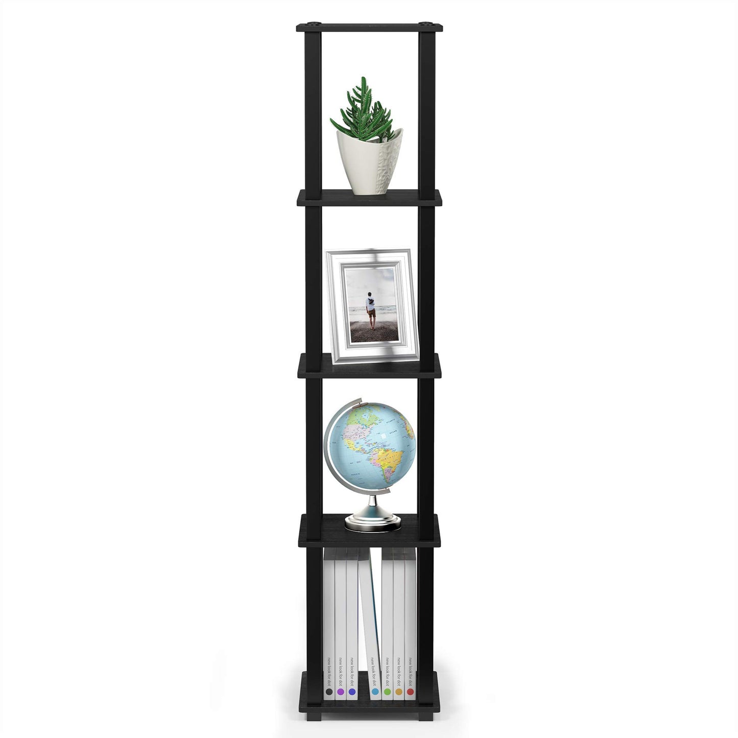 FURINNO Turn-S-Tube 5-Tier Corner Square Rack Display Shelf, Americano/Black