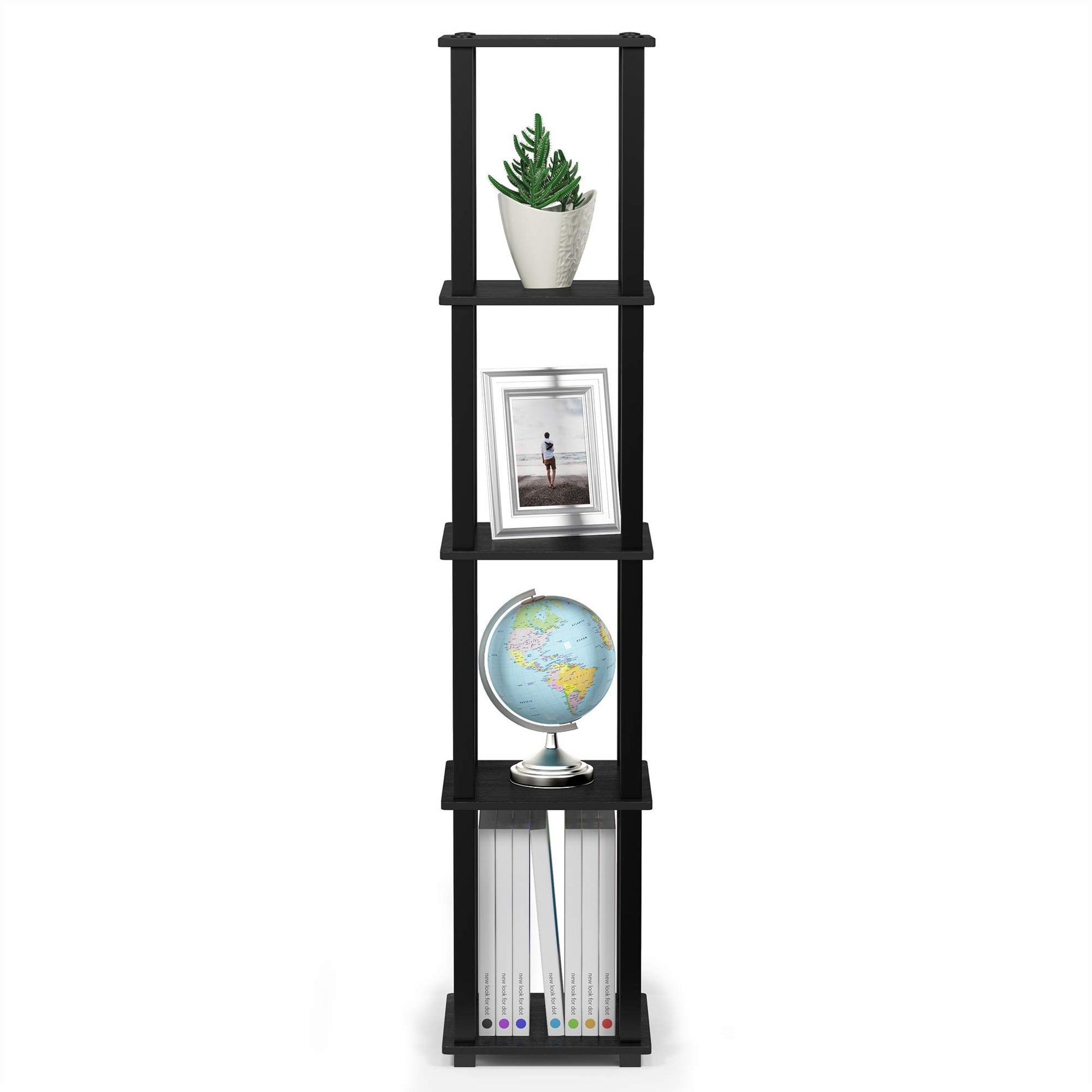 FURINNO Turn-S-Tube 5-Tier Corner Square Rack Display Shelf, Americano/Black