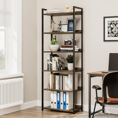 NUMENN Bookshelf, 6 Tier Bookshelves, Home Office Bookcase Shelf Storage Organizer, Free Standing Storage Shelving Unit for Bedroom, Living Room and Home Office, Dark Walnut
