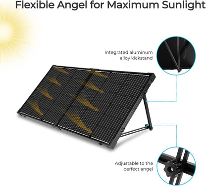 Renogy 100 Watt 12 Volt Portable Solar Panel with Waterproof 20A Charger Controller Foldable 100W Solar Suitcase with Adjustable Kickstand for Power Station, 100W Panel-20A Controller, Black