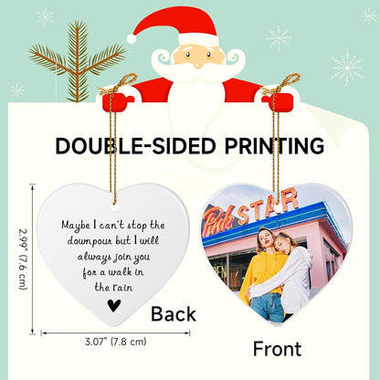 Personalized Maybe I Can't Stop The Downpour Ornament, Friendship Gifts for Women Best Friend Bestie Sister Brother, Tough Time Gift, Ceramic Heart Christmas Ornaments