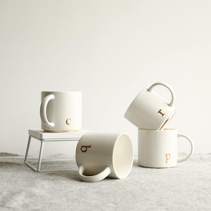 COLLECTIVE HOME - Monogram Ceramic Mugs, 15 oz Golden Initial Coffee Cups, Elegant Alphabet Tea Mugs, Elegant Personalized Mug with Gift Box, Luxurious Cups for Office and Home (c)
