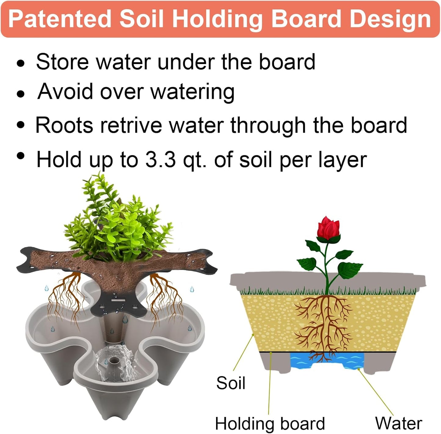 DUNCHATY Stackable Planter, Vertical Garden Planter with Wheels and Garden Tools, Strawberry Planter Indoor/Outdoor 5 Tier Herb Planter Pots for Growing Vegetables and Succulents,Gray