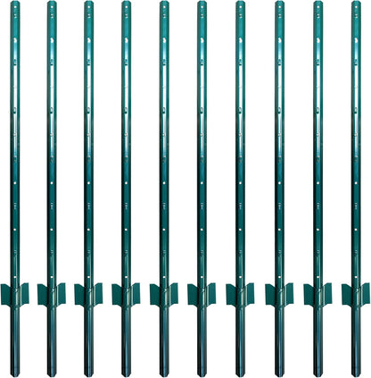 ARIFARO Fence Posts 4 Feet Sturdy Duty Metal Fence Post, Pack of 10, No Dig Garden U Post for Wire Fencing Steel Post for Yard, Outdoor Wire, FP-4FT