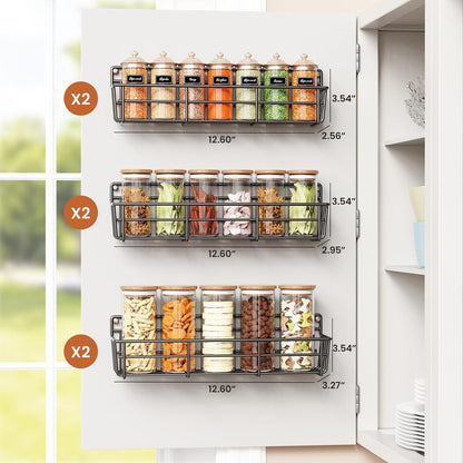 Spice Rack wall mounted 6 Pack, Space-Saving Spice Organizer for Spice Jars and Seasonings,Screw or Adhesive Hanging Spice Rack Organizer for Your Kitchen Cabinet,or Pantry Door