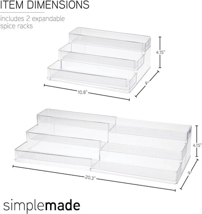 SIMPLEMADE 3-Tier Spice Rack Organizer - Versatile Storage Shelf for Kitchen, Bathroom, Bedroom & Office, Set of 1, Expandable Clear