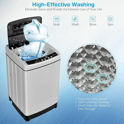 Giantex Full Automatic Washing Machine, 2 in 1 Portable Laundry Washer 1.5Cu.Ft 11lbs Capacity Washer and Spinner Combo 8 Programs 10 Water Levels Energy Saving Top Load Washer for Apartment Dorm