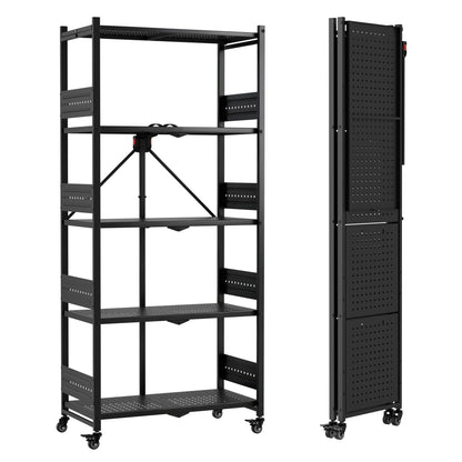 WORKPRO 5-Tier Folding Shelf, No-Assembly Metal Storage Rack with Wheels, 750 lbs Capacity (with