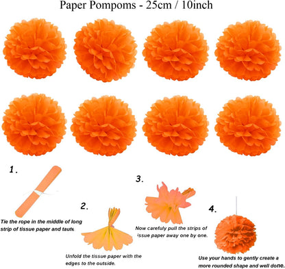 ZERODECO Party Decoration, 21 Pcs Orange Hanging Paper Fans Pom Poms Flowers, Garlands String Polka Dot and Triangle Bunting Flags for Minnie Mouse Birthday Parties Baby Showers Wedding