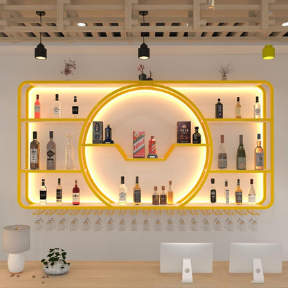 3-Tiers Metal Wine Rack Wall Mounted Modern With LED Light With Wine Glass Holder Large Liquor Bar Display Shelf,Bar Bottle Display Shelf Wine Cups Hanging Holder For Kitchen Living Room Home Decor(Go