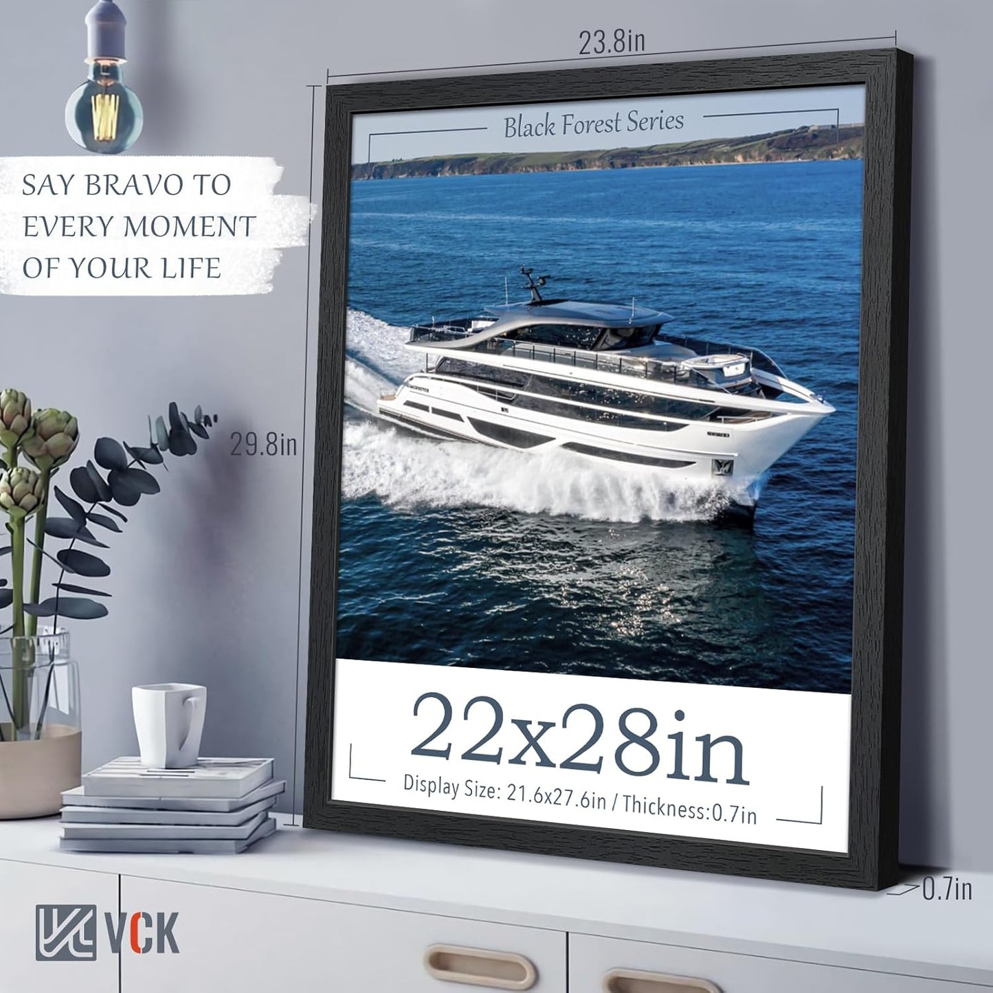 VCK 22x28 Poster Frame Set of 3 - Black,Solid Wood Picture Frames, Textured Exclusive Wall Gallery Frame