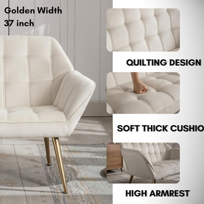 48”Small Loveseat Sofa, Modern Velvet Upholstered Mini Couch 2-Seater Fluffy Love Seat with Quilting Backs and Metal Legs for Small Space Living Room, Bedroom, Beige