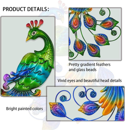 Yonivexis Metal Peacock Wall Art Decor Outdoor Hanging Decor Outdoor Sculpture 3D Metal Handmade Bird Wall Art Living Room Patio Garden Balcony Fence Decorations, Style2