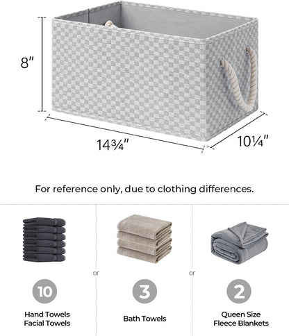 StorageWorks Storage Baskets for Shelves, Foldable Fabric Closet Storage Bins with Handles, Fabric Storage Bins Clothes Organizer, Gray Check, 3-Pack, Large