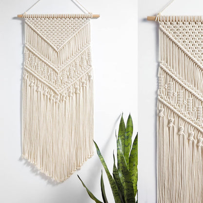Mkono Macrame Wall Hanging Art Woven Boho Home Décor, Geometric Beautiful Yarn Tapestry Wall Decor for Bedroom, Nursery, Apartment, Dorm Decoration, Christmas Gift for Teen Girl Mom, 17" W x 33" L