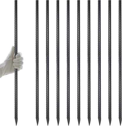 AAGUT 40" Rebar Stakes 1/2" 10 Pcs, Straight Ground Stakes Heavy Duty Landscpe Timber Spikes with Chisel Point End for Cement, Concrete Form, Plant Support, Black