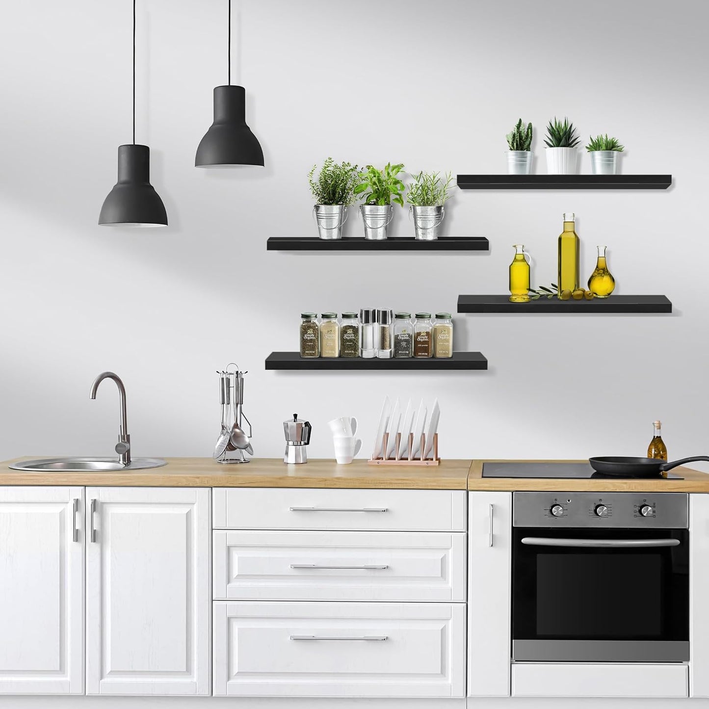 Sorbus Floating Shelves for Wall - 24" Bathroom Shelves, Wall Decor for Bedroom, Kitchen, Living Room, Home Decor & Book Storage - Mounted Floating Shelf with Invisible Brackets (Black, 4 Pack)