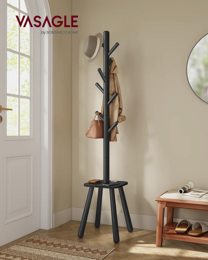 VASAGLE Coat Rack, Free Standing Coat Stand, Hall Coat Tree with 8 Hooks and Storage Shelf, 69.2