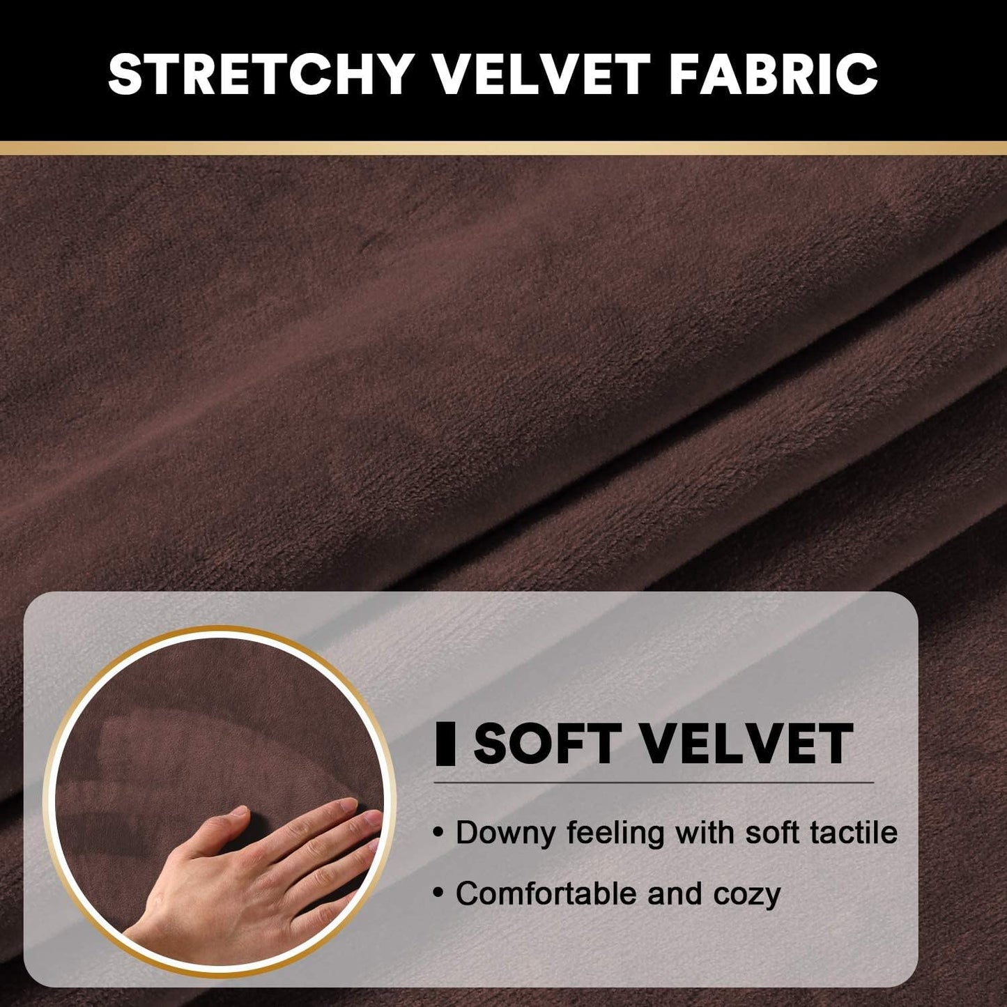 PrinceDeco Velvet Couch Cushion Cover Soft Stretch Cushion Slipcover for Chair Loveseat Sofa Cushion Furniture Protector Seat Cushion Sofa Cover (2 Piece Large Sofa Cushion Covers, Brown)