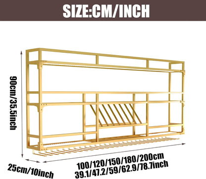 39.1in Wall Mounted Wine Rack, Wine Rack Wall Mounted With Wine Glass Rack, Metal Bar Bottle Display Shelf Wine Cups Hanging Holder, For Home Bar Cafe Dining Room Decoration (GOLD, 39.1*10*35.5inch)