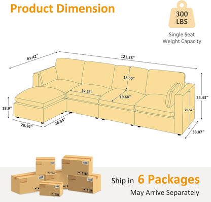 Modular Sectional Sofa, Convertible Couch Modular Sofa Without Ottoman, Sectional Sofas for Living Room Small Apartments