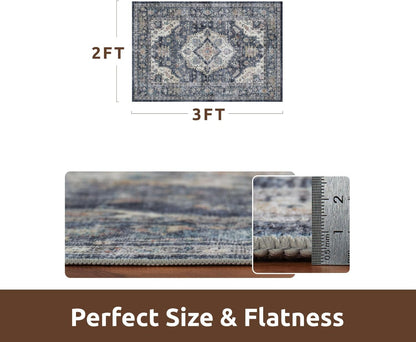 AMOAMI-2X3 Small Rug-Washable Rugs Entryway Mat Indoor-Soft Vintage Non Slip Rugs for Kitchen Laundry Room Bathroom Blue Decorative Accent Rug for in Front of Sink 24 Inch x36 Inch